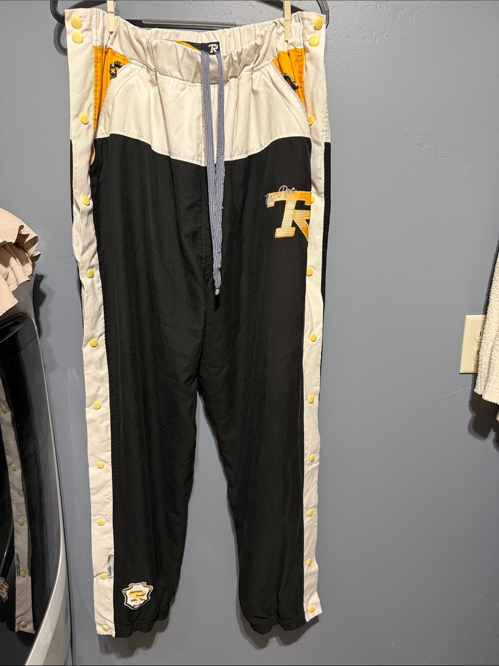 Rocawear Authentic Men's Snap-Down Track Joggers with Yellow Accents Y2K